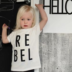 Rebel Toddler T-Shirt Minimalist Kids Graphic Tee Edgy Monochrome Gender Neutral